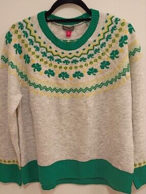 Saint Patrick's Vince Camuto Cream Sweater with Green & Yellow Fair Isle Yoke